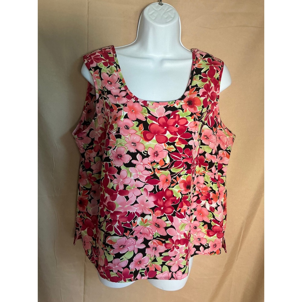 Croft & Barrow Floral Tank Top Womens Large Pink Sleeveless Scoop Neck Blouse
